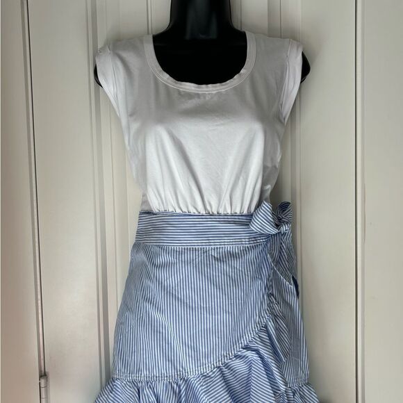 Veronica Beard Womens Addyson Dress Sz S Blue-Stripe Ruffle Faux Wrap Casual - Picture 4 of 6